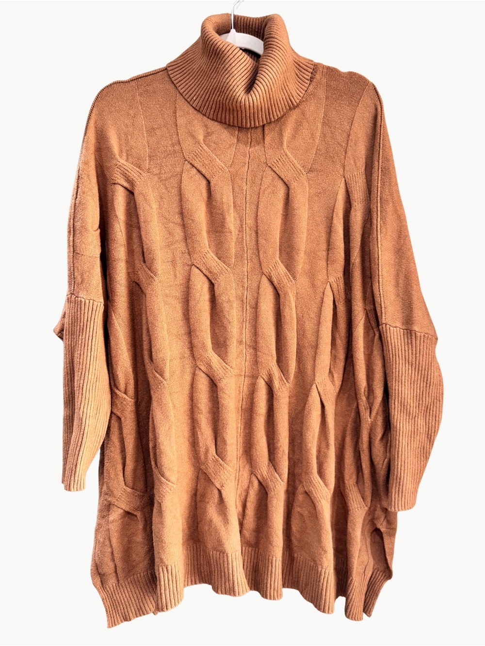 Camel Brown Oversized Turtleneck Poncho Sweater Geometric Lagenlook Colette
